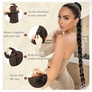 SOFEIYAN Long Braid Ponytail Extension Straight Synthetic Hairpieces, 26 inch